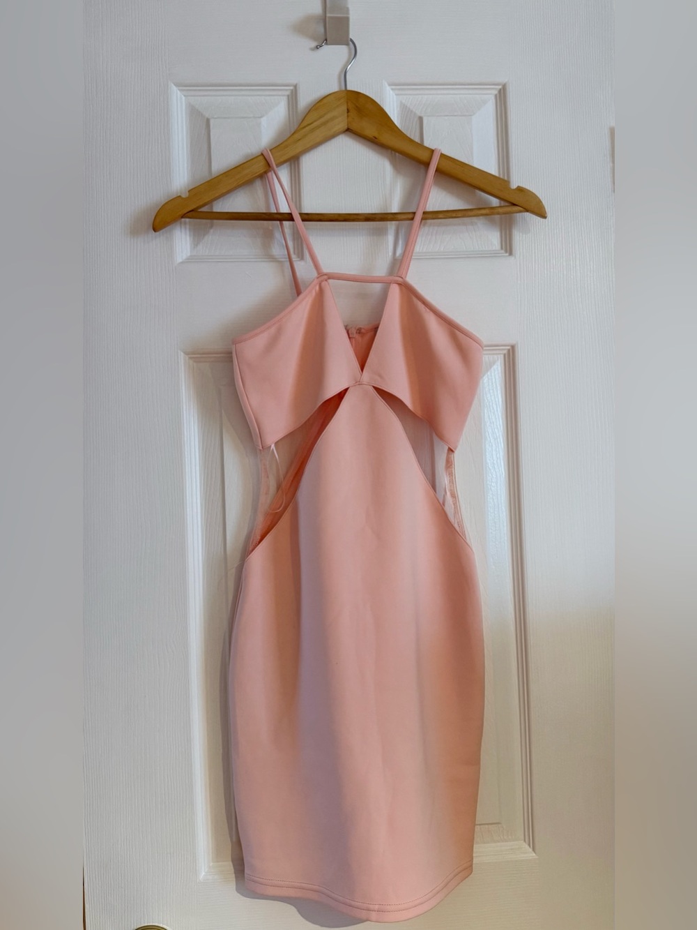 Tobi Blush Pink Strapless Cutout Mesh Bodycon Dress